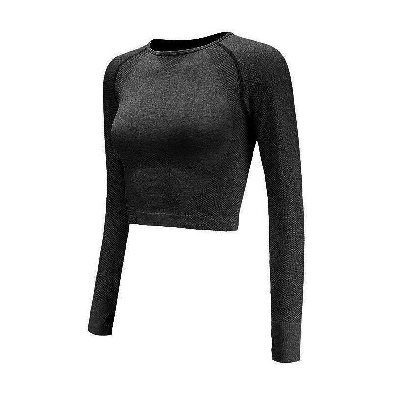 Vital Seamless Long Sleeve Crop Top Thumb Hole Fitted Gym Top Shirt