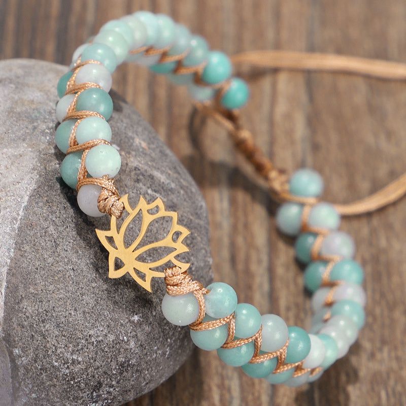 Hand Woven Double Layer Natural Stone Om Lotus Yoga Bracelet