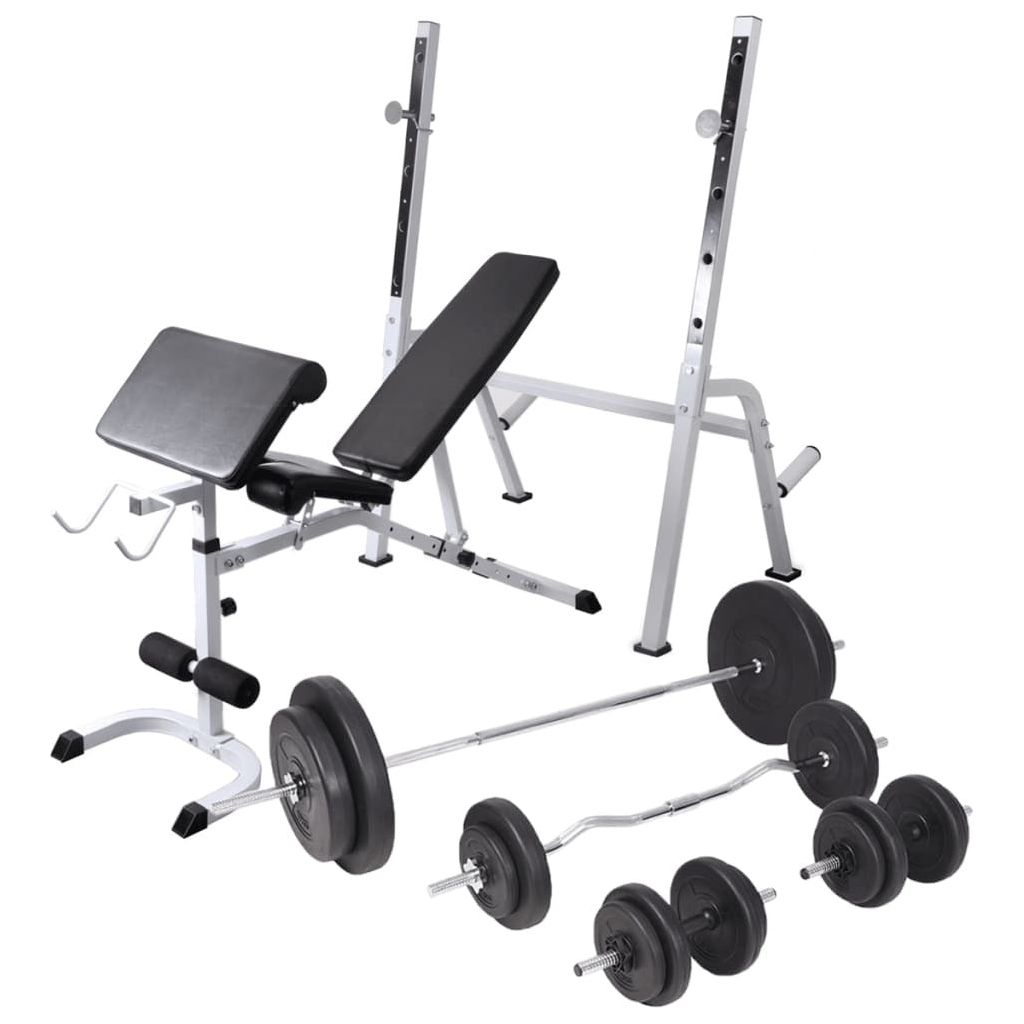 Workout Bench with Weight Rack, Barbell and Dumbbell Set 198.4 lb