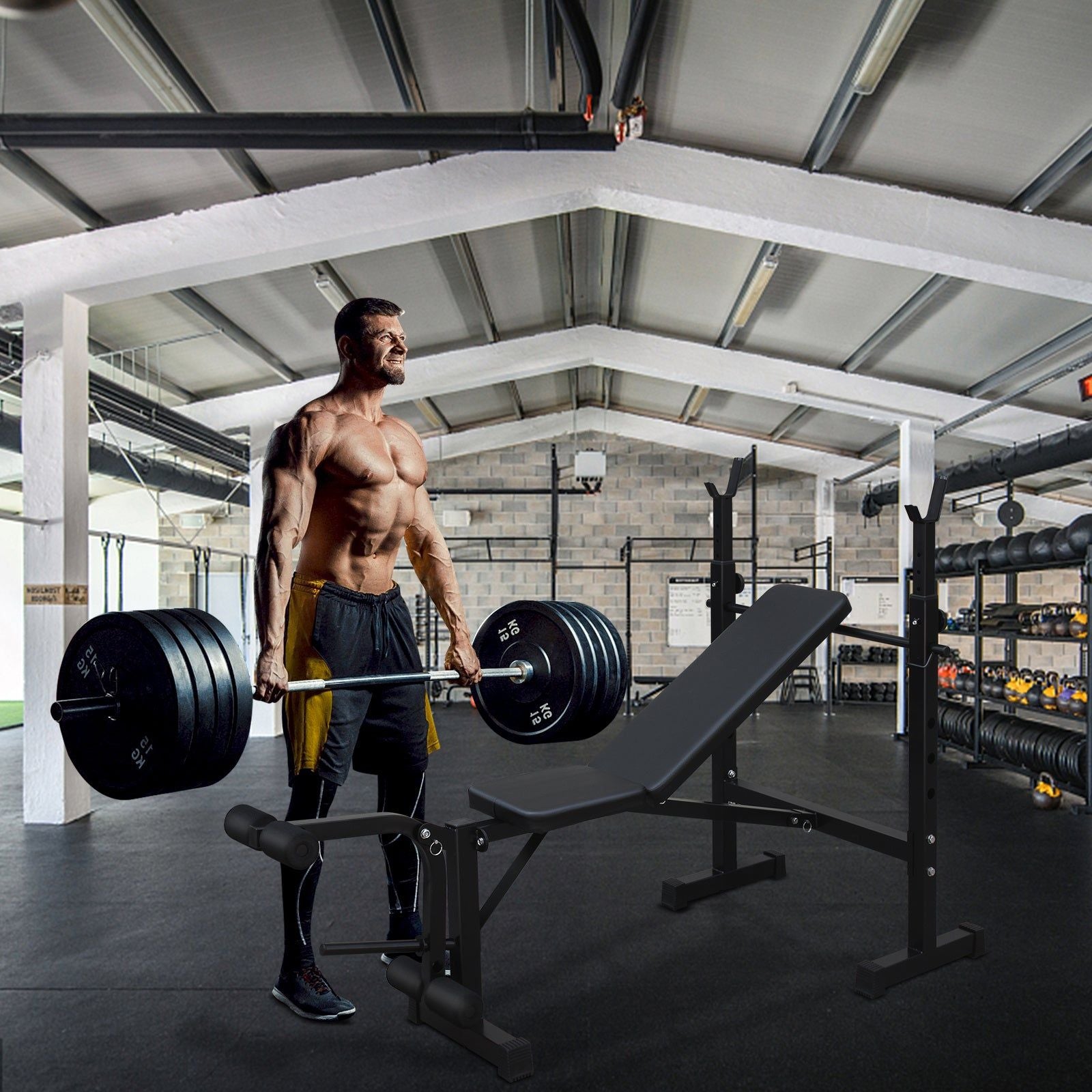 Bench Press Set with Squat Rack for Home Gym Full-Body Workout