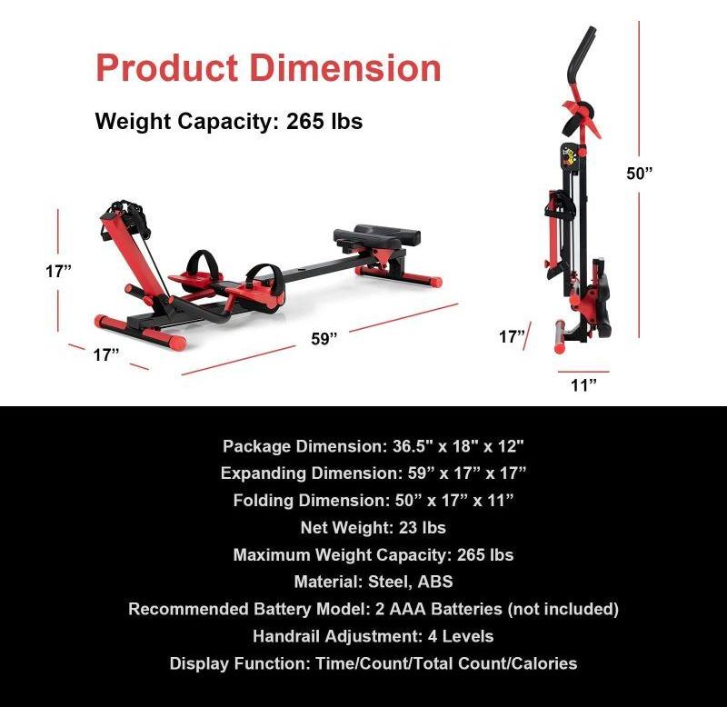 Adjustable Tension 4 in 1 Folding Rowing Machine