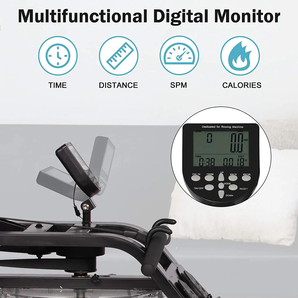 Water Rowing Machine With LCD Digital Monitor, 330 Lbs Weight Capacity